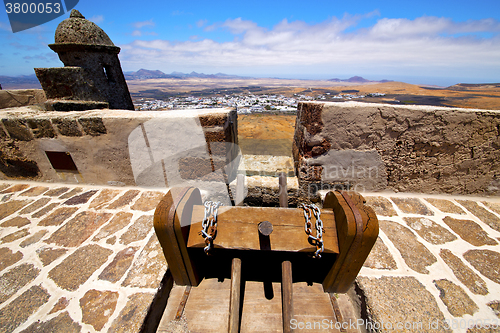 Image of winch house     lanzarote  spain the old wall castle  sentry tow