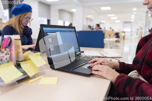 Image of startup business, woman  working on laptop