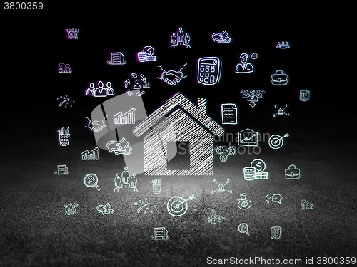 Image of Business concept: Home in grunge dark room