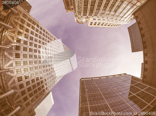 Image of Canary Wharf skyline in London vintage