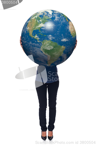 Image of Woman in full length holding earth globe