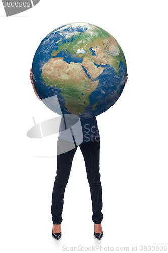 Image of Woman in full length holding earth globe