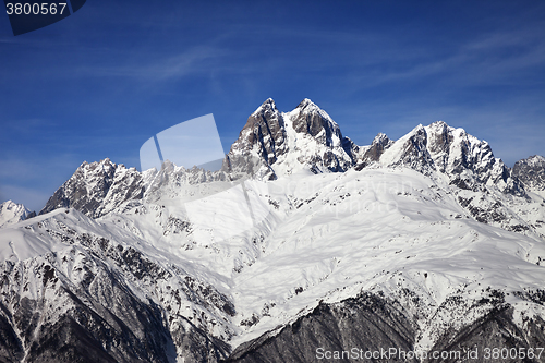 Image of Mount Ushba in winter at sunny day