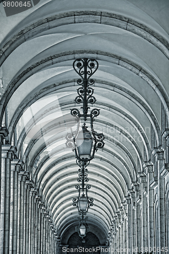 Image of Typical metal street lamp at Lisbon (Portugal).