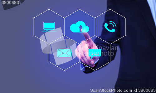 Image of businessman cloud icon of the working group on virtual screen