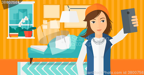 Image of Woman making selfie.