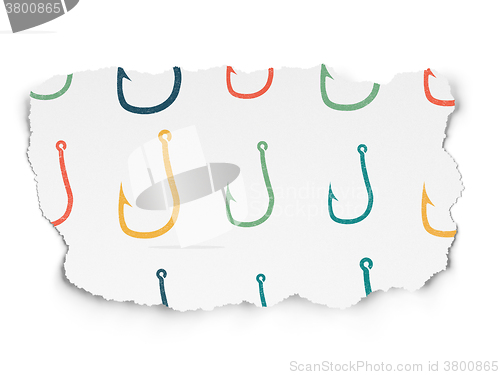 Image of Security concept: Fishing Hook icons on Torn Paper background