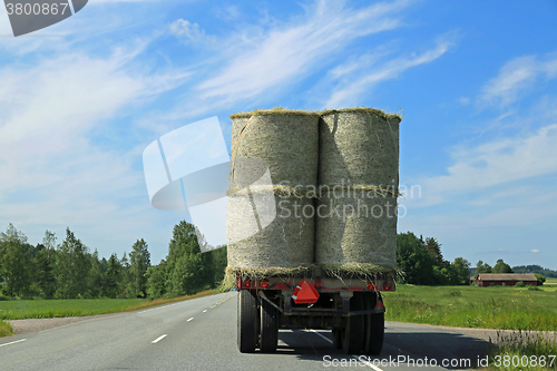 Image of Hay Bales Transport on Tractor Trailer 