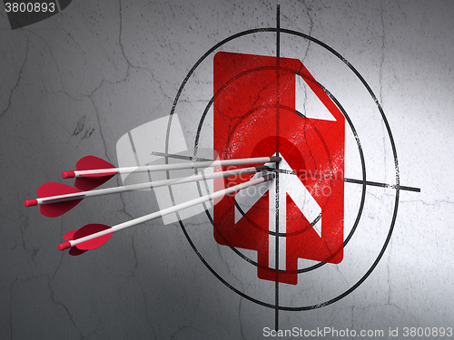 Image of Web design concept: arrows in Upload target on wall background