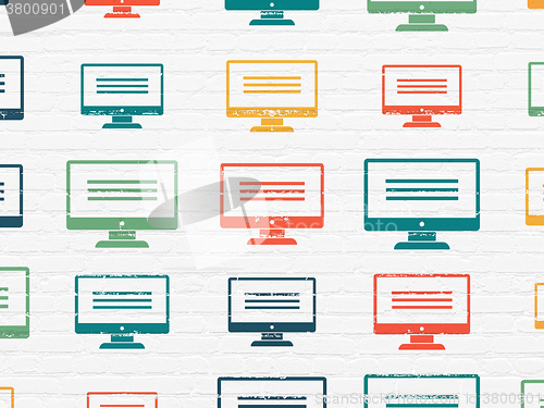 Image of Database concept: Monitor icons on wall background