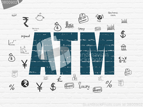 Image of Currency concept: ATM on wall background