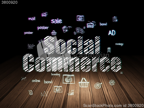 Image of Marketing concept: Social Commerce in grunge dark room