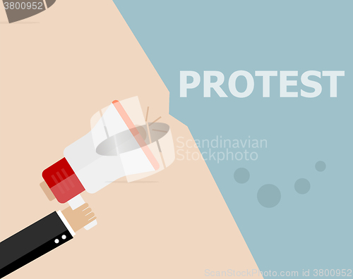 Image of Hands holding protest signs and bullhorn, crowd of people protesters background, political, politic crisis poster, fists, revolution placard concept symbol flat style modern design vector illustration