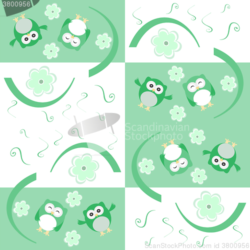 Image of Cute seamless flower owl background pattern