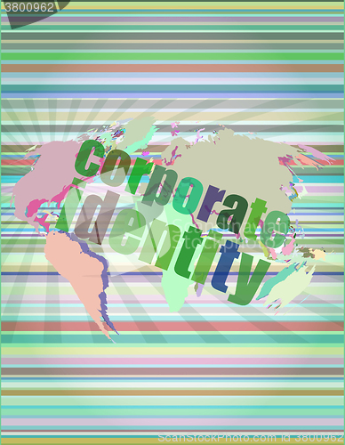 Image of business concept: words corporate identity on digital screen, 3d vector illustration