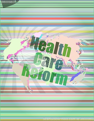 Image of health care reform word on touch screen, modern virtual technology background vector illustration