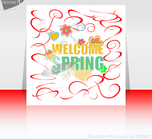 Image of Welcome Spring Holiday Card. Welcome Spring Vector. Welcome Spring background. Spring Holiday Graphic. Welcome Spring Art. Spring Holiday Drawing