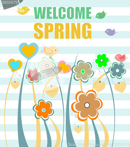 Image of Welcome Spring Holiday Card. Welcome Spring Vector. Welcome Spring background. Spring Holiday Graphic. Welcome Spring Art. Spring Holiday Drawing