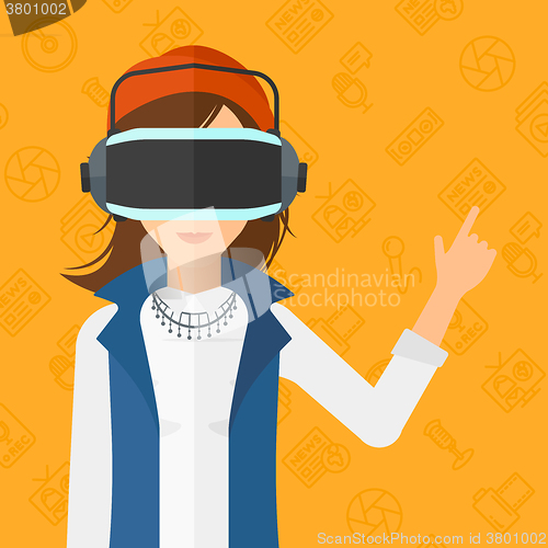 Image of Woman wearing virtual reality headset.