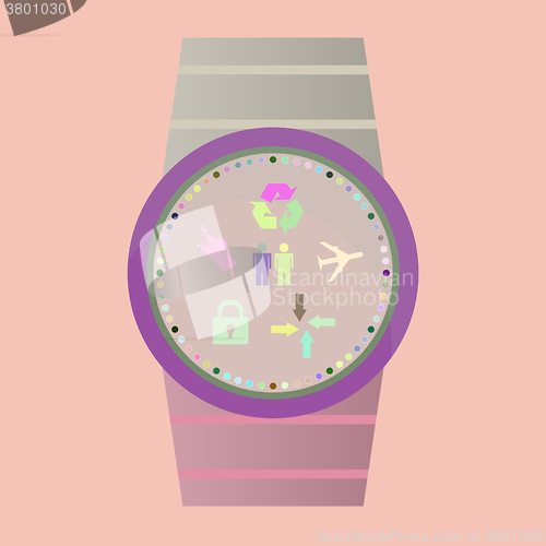 Image of Smart watch with flat icons. Vector illustration.