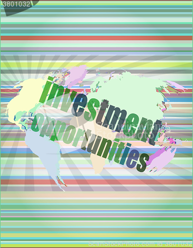 Image of Business concept: words investment opportunities on digital screen, 3d vector illustration
