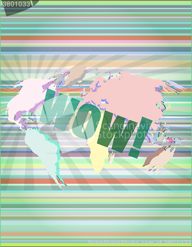 Image of wow word on digital screen, global communication concept vector illustration