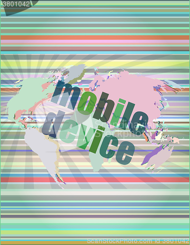 Image of word mobile devices on digital screen 3d vector illustration