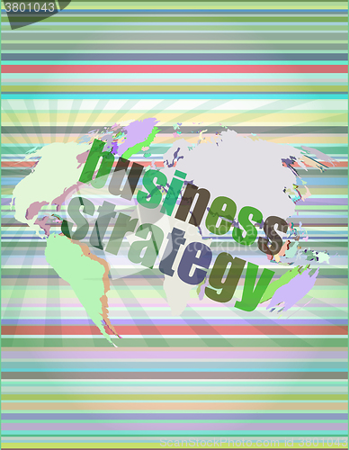 Image of business strategy word on digital screen, mission control interface hi technology vector illustration