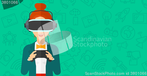 Image of Woman wearing virtual reality headset.