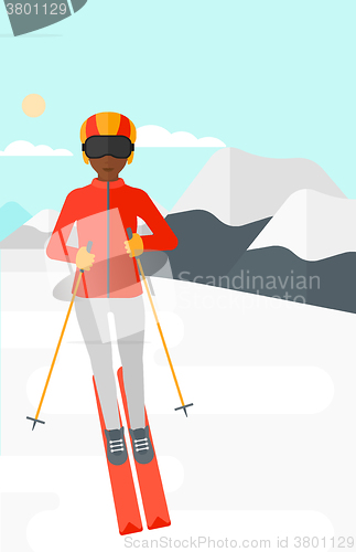 Image of Young woman skiing.