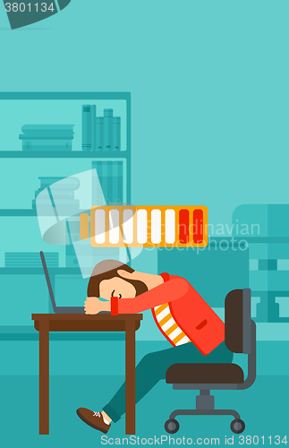 Image of Employee sleeping at workplace.