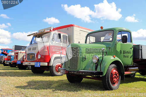 Image of Lineup of Retro Trucks on a Show