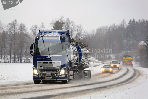 Image of New Volvo FH Tank Truck on Foggy Day