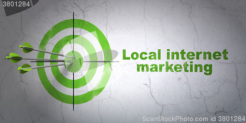 Image of Marketing concept: target and Local Internet Marketing on wall background