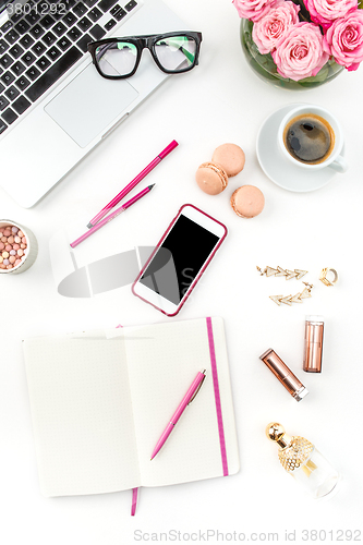 Image of Still life of fashion woman, objects on white