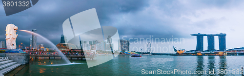 Image of Panoramic overview of Singapore with the Merlion and Marina Bay 