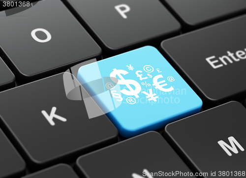 Image of Advertising concept: Finance Symbol on computer keyboard background