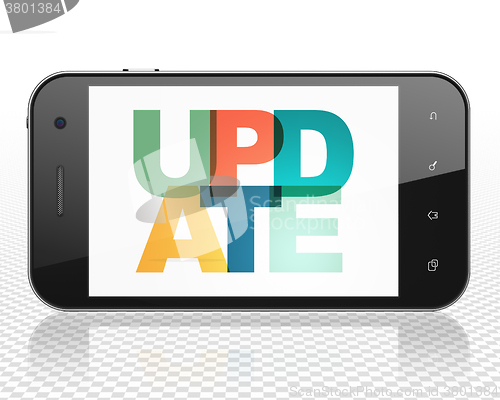 Image of Web development concept: Smartphone with Update on  display