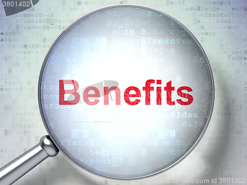 Image of Finance concept: Benefits with optical glass