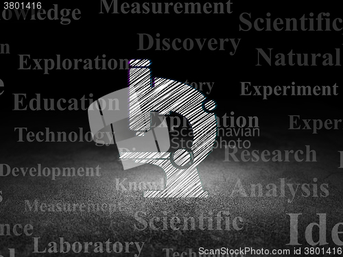 Image of Science concept: Microscope in grunge dark room