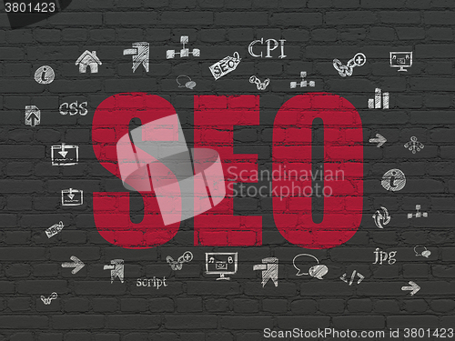 Image of Web development concept: SEO on wall background