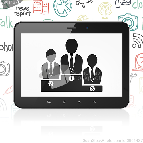 Image of News concept: Tablet Computer with Business Team on display