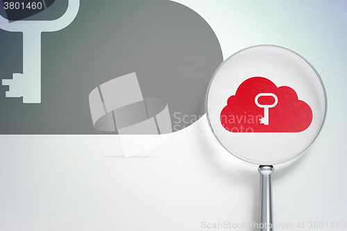 Image of Cloud computing concept:  Cloud With Key with optical glass on digital background