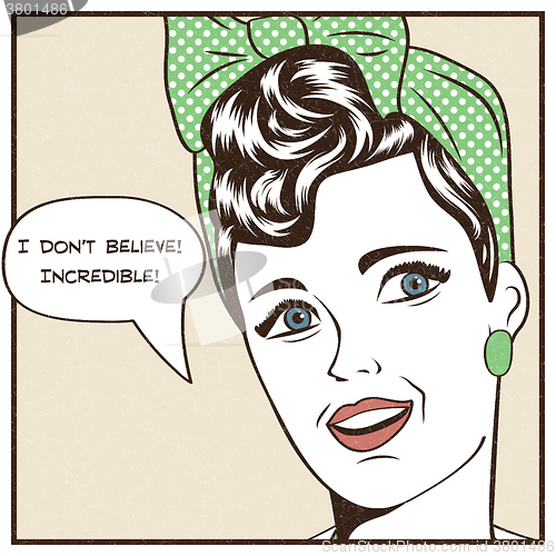 Image of Pop Art illustration of girl with the speech bubble