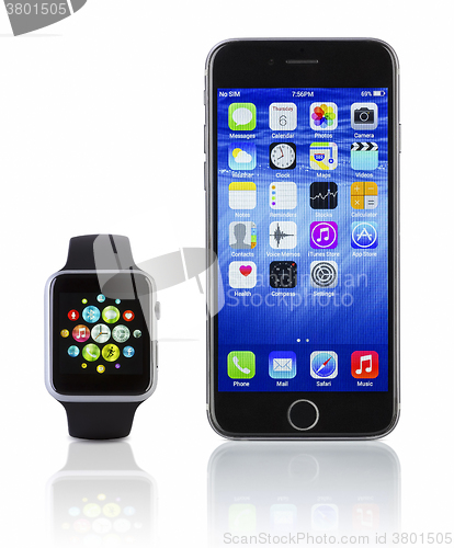 Image of Apple Watch Sport with iPhone 6s on white