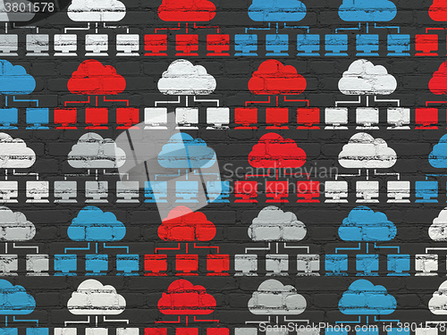 Image of Cloud networking concept: Cloud Network icons on wall background