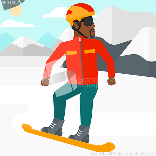 Image of Young man snowboarding.