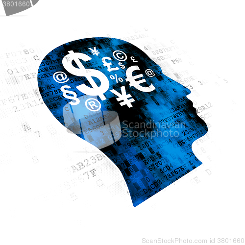 Image of Advertising concept: Head With Finance Symbol on Digital background