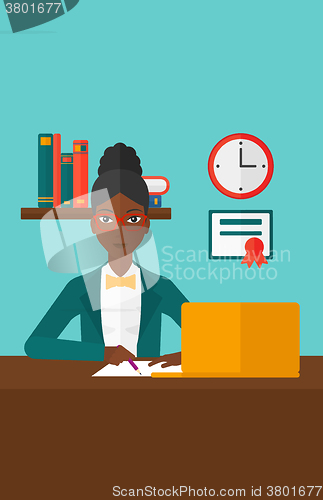 Image of Woman using laptop for education.