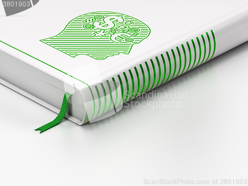 Image of Marketing concept: closed book, Head With Finance Symbol on white background